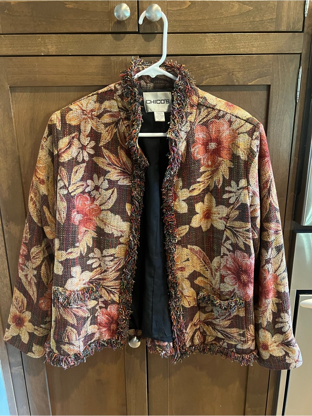 Y2K vintage Chicoβs silk-blend floral tapestry jacket